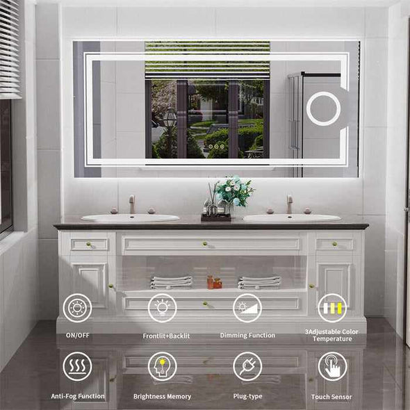 Large Backlit Bathroom Mirror With LED Lights - Aroflit