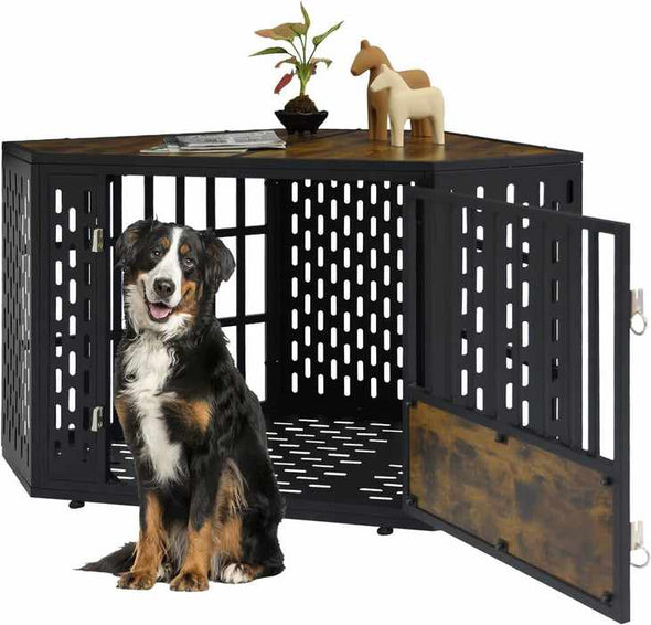 Large Dog Kennel Crate End Table Furniture - Aroflit