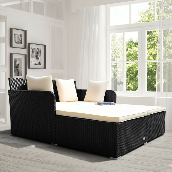 Large Modern Outdoor Patio Furniture Cushioned Daybed with Pillows - Aroflit