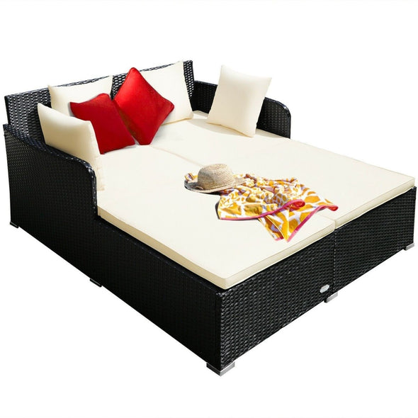 Large Modern Outdoor Patio Furniture Cushioned Daybed with Pillows - Aroflit