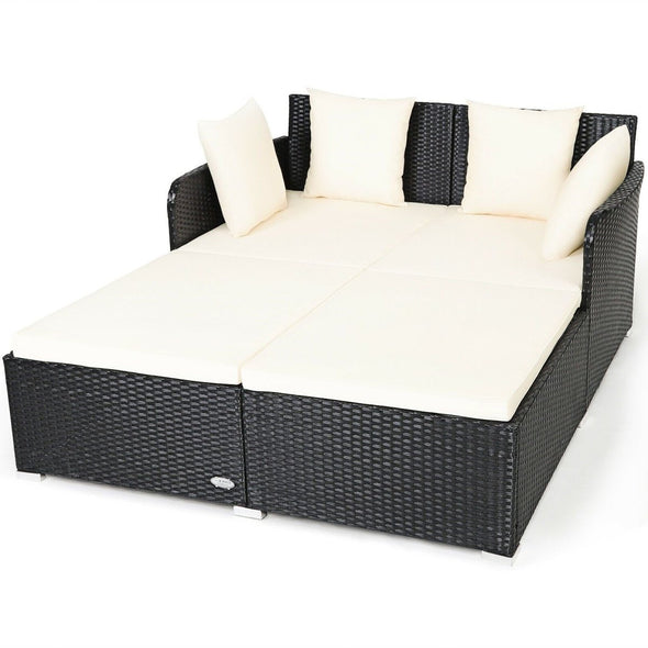 Large Modern Outdoor Patio Furniture Cushioned Daybed with Pillows - Aroflit