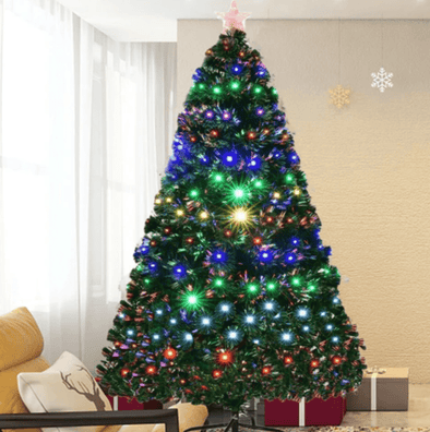 Large Pre - Lit Artificial Christmas Tree with LED Lights - Aroflit