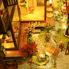Large Realistic Wooden Doll House with LED Lights, DIY Courtyard Design - Aroflit