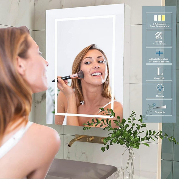LED Mirrored Bathroom Cabinet with Adjustable Light & Storage - Aroflit