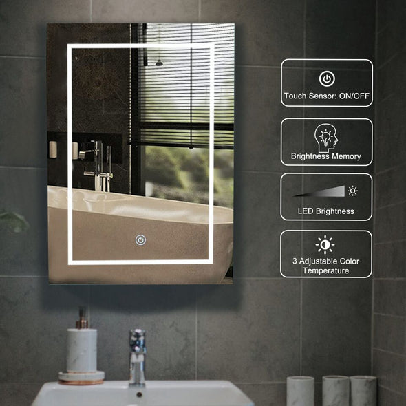 LED Mirrored Bathroom Cabinet with Adjustable Light & Storage - Aroflit