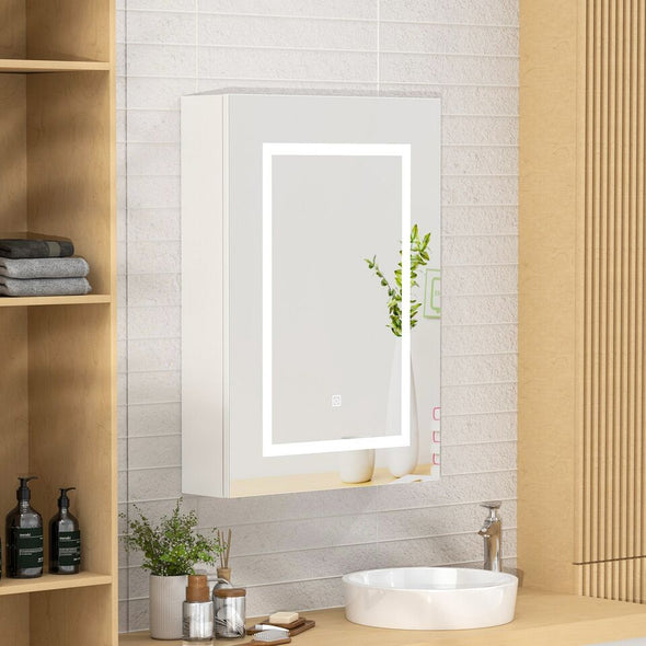 LED Mirrored Bathroom Cabinet with Adjustable Light & Storage - Aroflit