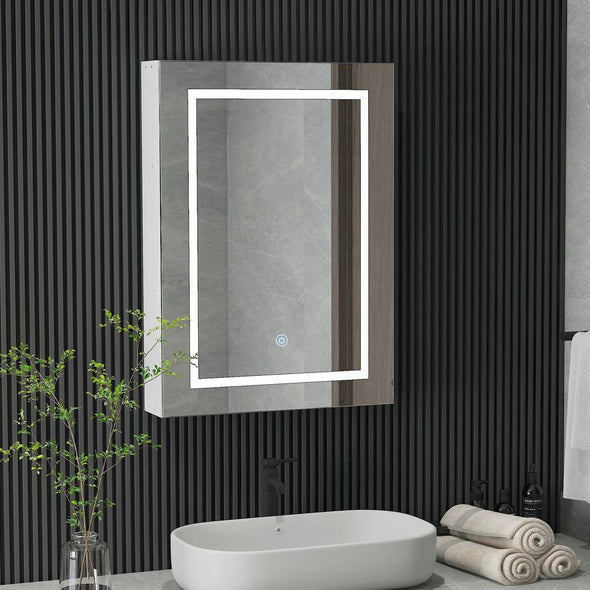 LED Mirrored Bathroom Cabinet with Adjustable Light & Storage - Aroflit