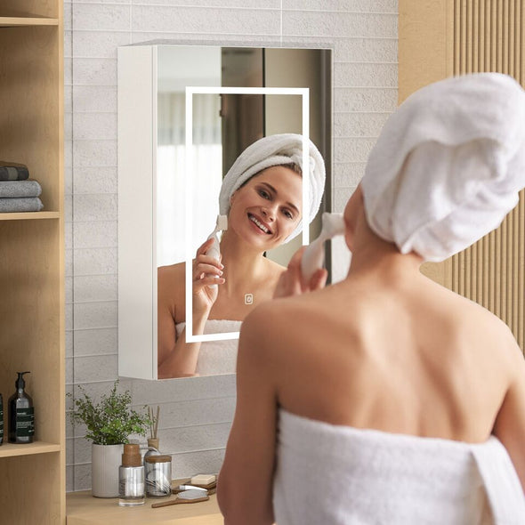 LED Mirrored Bathroom Cabinet with Adjustable Light & Storage - Aroflit
