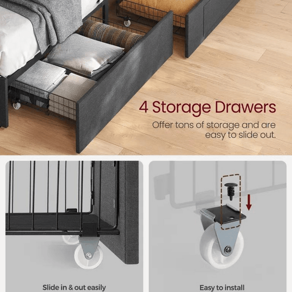 LED Queen Upholstered Bed Frame With Headboard - Aroflit