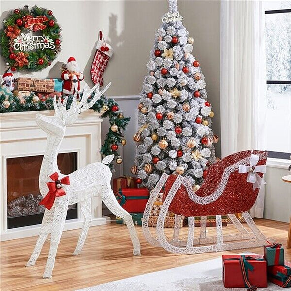 Life - Size Outdoor Christmas Reindeer Sleigh with LED Lights for Yard - Aroflit