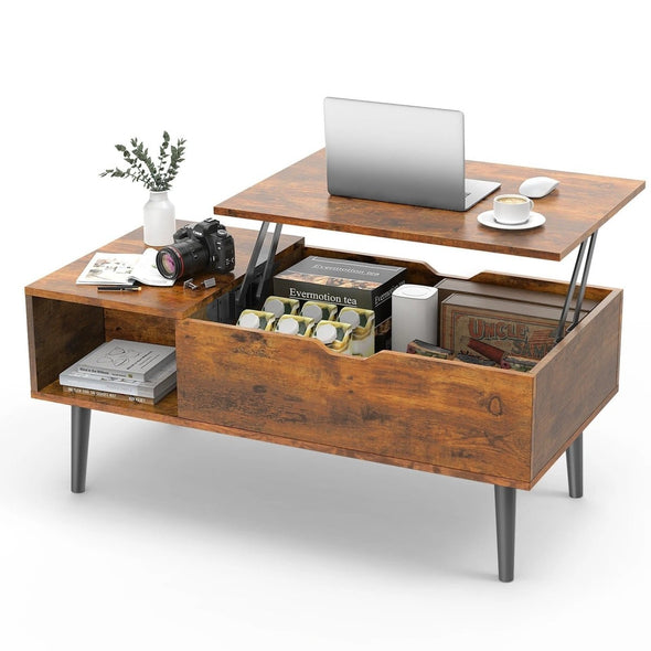 Lift Top Coffee Table with Storage & Adjustable Height Mechanism - Aroflit