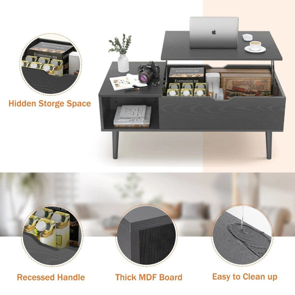 Lift Top Coffee Table with Storage & Adjustable Height Mechanism - Aroflit