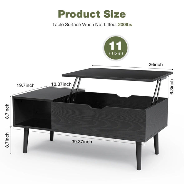 Lift Top Coffee Table with Storage & Adjustable Height Mechanism - Aroflit