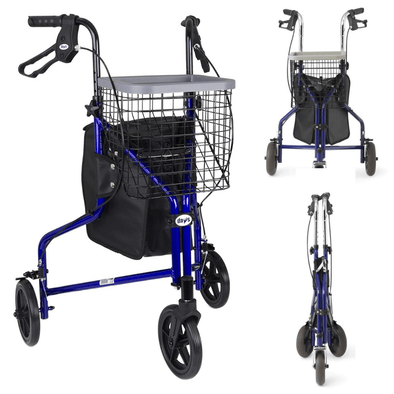 Lightweight 3 Wheel Rollator Walker with Basket for Easy Mobility - Aroflit