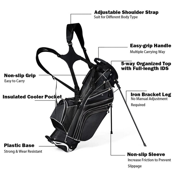 Lightweight Golf Stand Cart Bag with 6 - Way Dividers and 8 Pockets - Aroflit