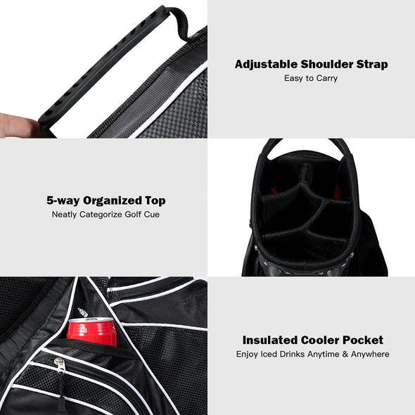Lightweight Golf Stand Cart Bag with 6 - Way Dividers and 8 Pockets - Aroflit