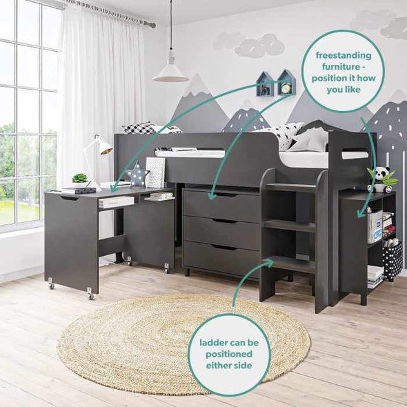 Lumia™ High Sleeper Cabin Bed with Storage and Desk - Aroflit