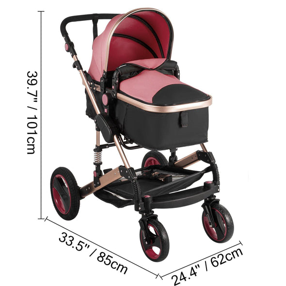 Red Baby Stroller Foldable Pram Car Seat - Safe, Reversible & Adjustable