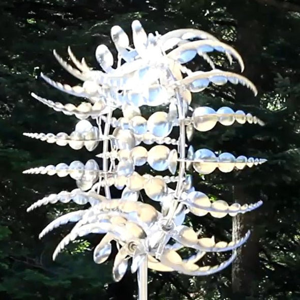 Magic Metal Kinetic Sculpture, Dual Wind Motion Garden Yard Spinner - Aroflit