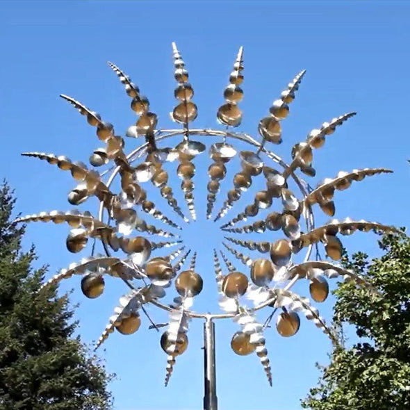 Magic Metal Kinetic Sculpture, Dual Wind Motion Garden Yard Spinner - Aroflit