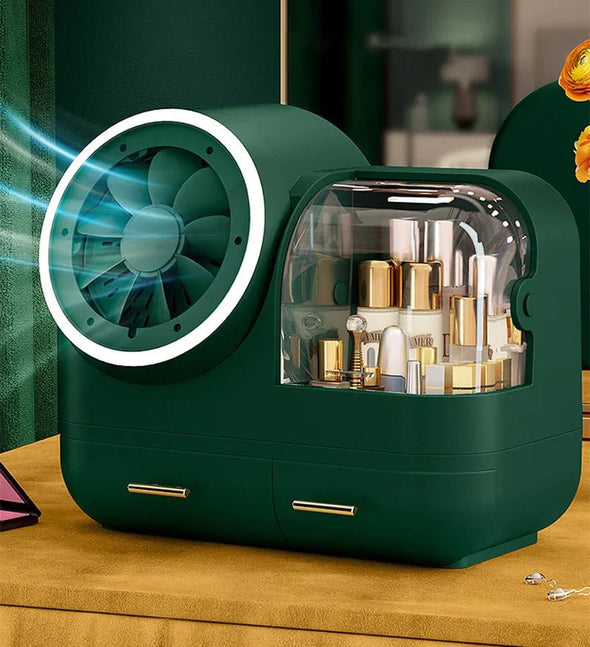 Makeup Cosmetic Organizer with LED Mirror, Built - In Fan - Aroflit