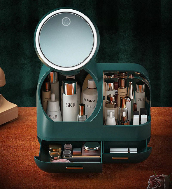 Makeup Cosmetic Organizer with LED Mirror, Built - In Fan - Aroflit