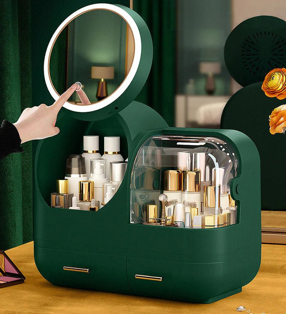 Makeup Cosmetic Organizer with LED Mirror, Built - In Fan - Aroflit