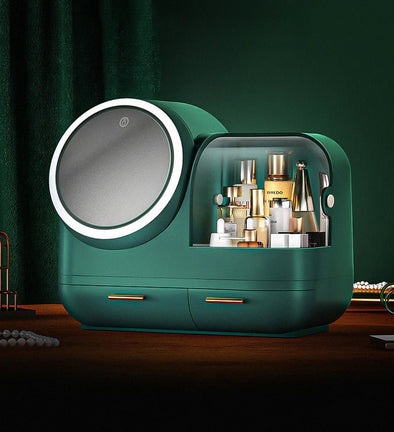 Makeup Cosmetic Organizer with LED Mirror, Built - In Fan - Aroflit