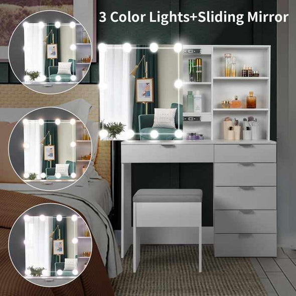 Makeup Vanity Mirror Desk With LED Lights - Aroflit