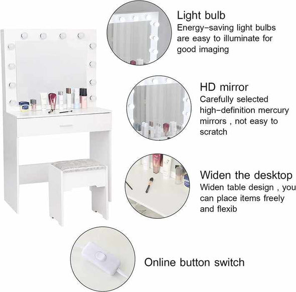 Makeup Vanity Mirror Desk With LED Lights - Aroflit