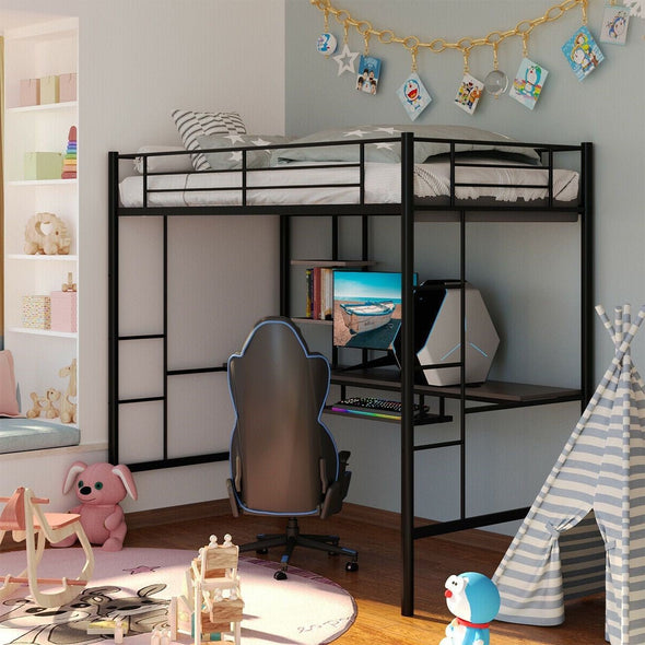 Metal Twin Loft Bed with Desk and Storage – Space - Saving & Stylish Design - Aroflit