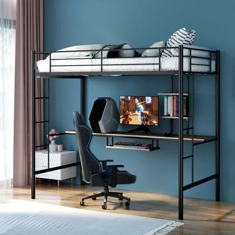 Metal Twin Loft Bed with Desk and Storage – Space - Saving & Stylish Design - Aroflit