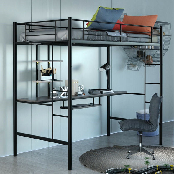 Metal Twin Loft Bed with Desk and Storage – Space - Saving & Stylish Design - Aroflit