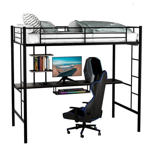 Metal Twin Loft Bed with Desk and Storage – Space - Saving & Stylish Design - Aroflit