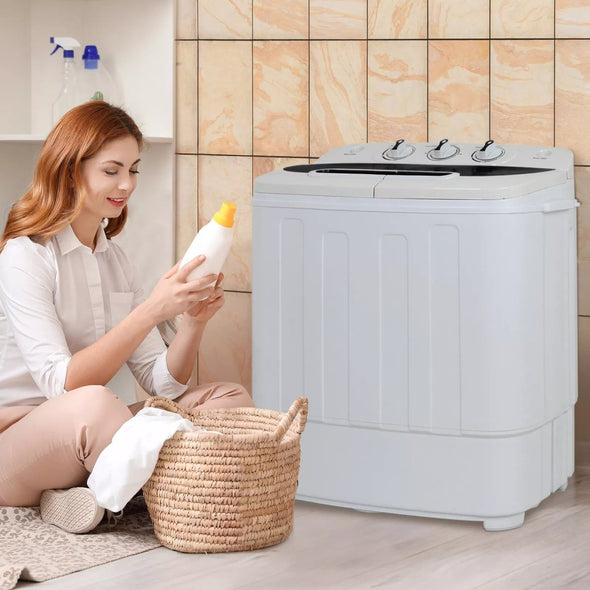 Mini Twin Tub Washing Machine, Efficient 8lbs Wash & 5lbs Spin - Aroflit
