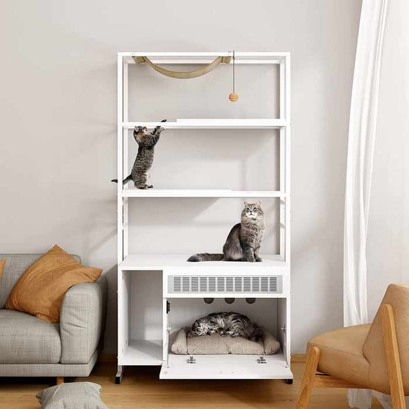 Modern Cat Climbing Condo Tower Tree With Litter Box - Aroflit