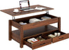 Modern Lift Top Coffee Table with Storage, Drawers & Adjustable Height - Aroflit