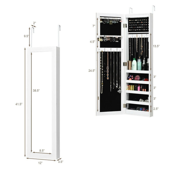 Modern Over The Door Jewelry Armoire Mirror with Storage and Lock - Aroflit