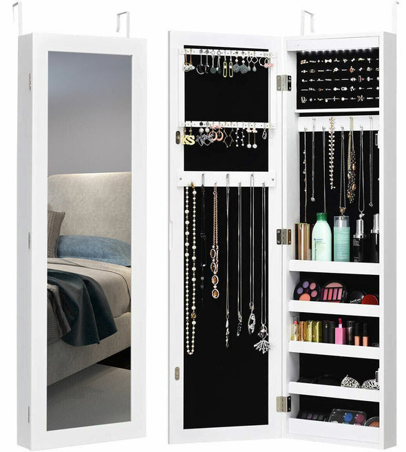 Modern Over The Door Jewelry Armoire Mirror with Storage and Lock - Aroflit