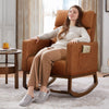 Modern Wooden Cushioned Rocking Chair with Side Pockets for Comfort - Aroflit