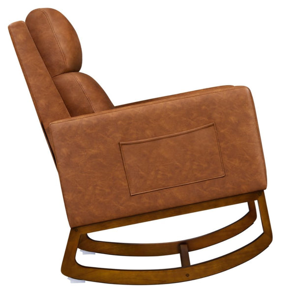 Modern Wooden Cushioned Rocking Chair with Side Pockets for Comfort - Aroflit