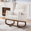 Modern Wooden Cushioned Rocking Chair with Side Pockets for Comfort - Aroflit