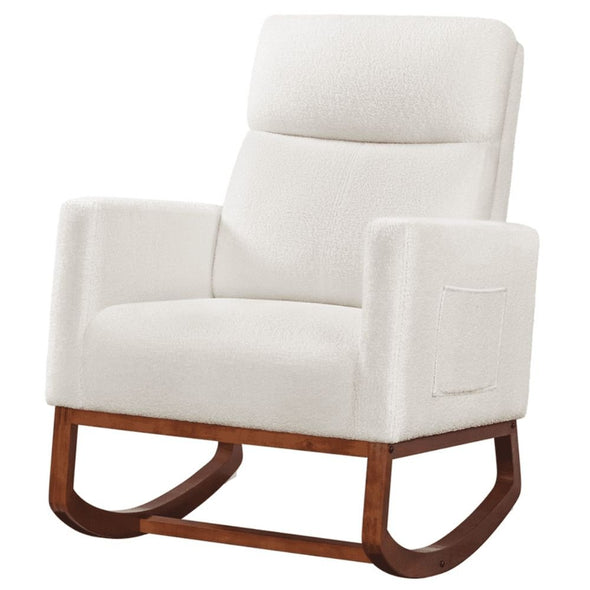 Modern Wooden Cushioned Rocking Chair with Side Pockets for Comfort - Aroflit