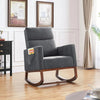 Modern Wooden Cushioned Rocking Chair with Side Pockets for Comfort - Aroflit