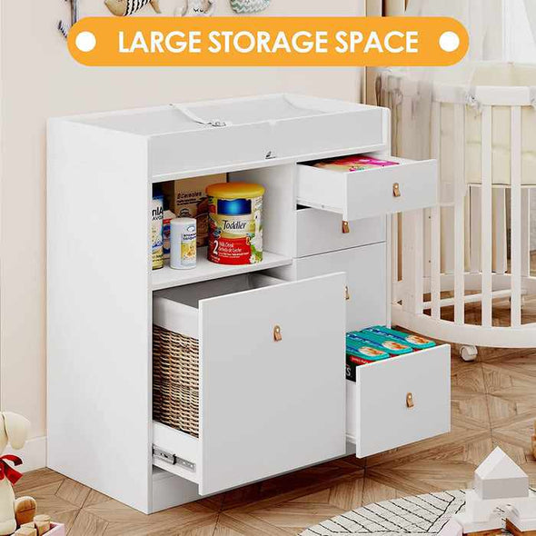 Nursery Baby Changing Table Dresser With Drawers - Aroflit