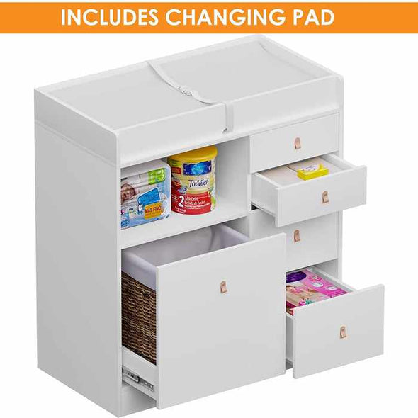 Nursery Baby Changing Table Dresser With Drawers - Aroflit