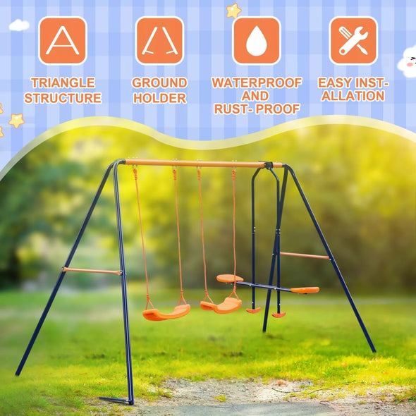 Outdoor Metal Swing Set Playground with Safe U - Shaped Seats for Kids - Aroflit