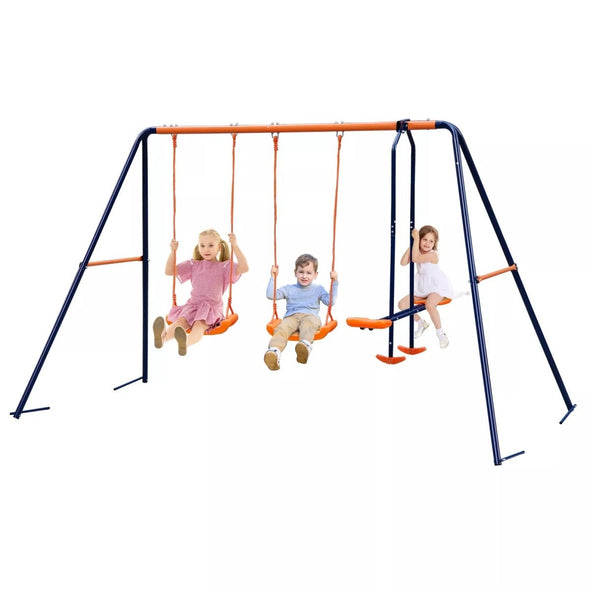 Outdoor Metal Swing Set Playground with Safe U - Shaped Seats for Kids - Aroflit