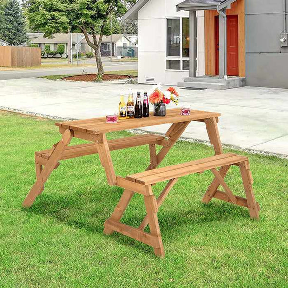 Outdoor Wooden Folding Picnic Table Bench - Aroflit