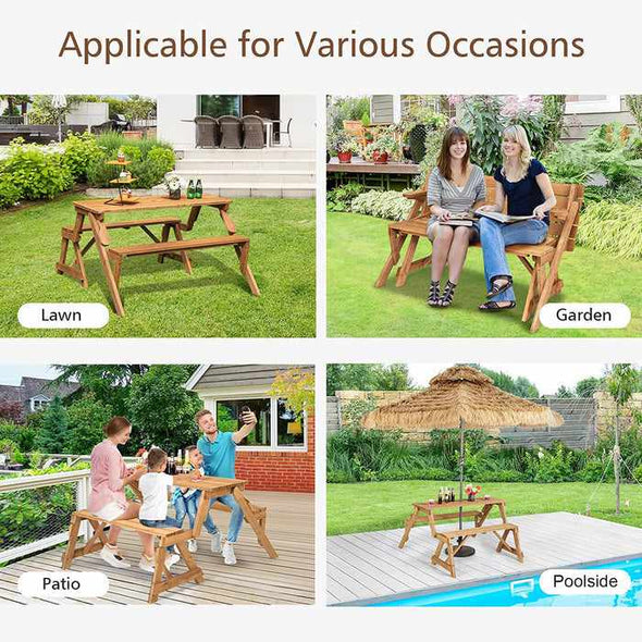 Outdoor Wooden Folding Picnic Table Bench - Aroflit
